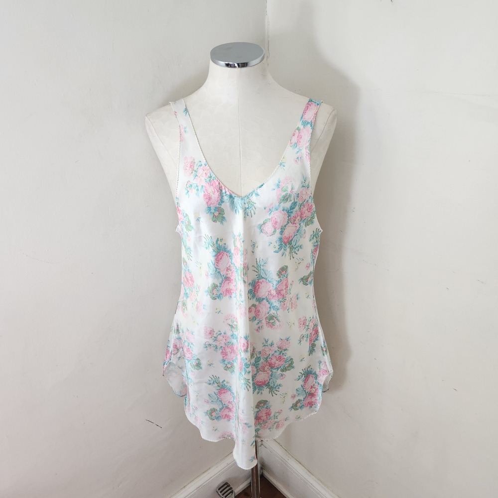 Val Mode Lingerie Floral Satin Chemise Nightgown Pink Blue‎ White Large